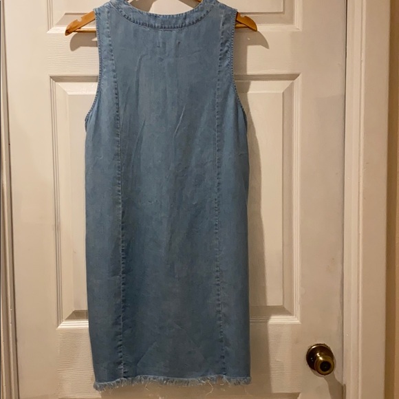 7 For All Mankind Lace Up Chambray denim mini tunic shirt dress light wash M - Picture 7 of 14